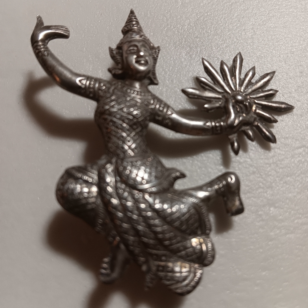 Pree WW2 Intricate 925 Silver Dancer Brooch. Made in Siam (now Thailand)